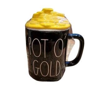 Rae Dunn Pot O Gold St Patrick's mug with gold coin topper New